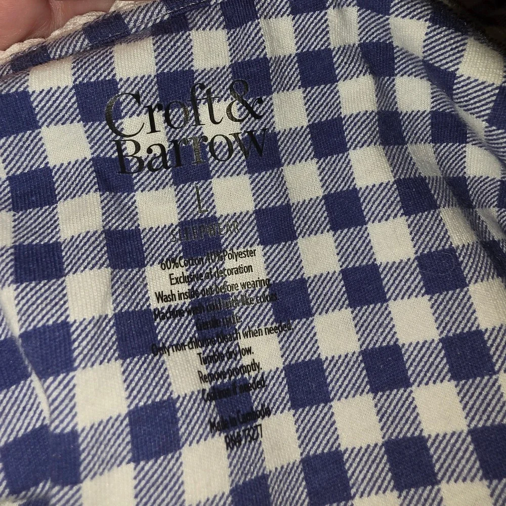 Croft & Barrow Blue White Gingham Sleeveless Nightgown Lace Trim Large